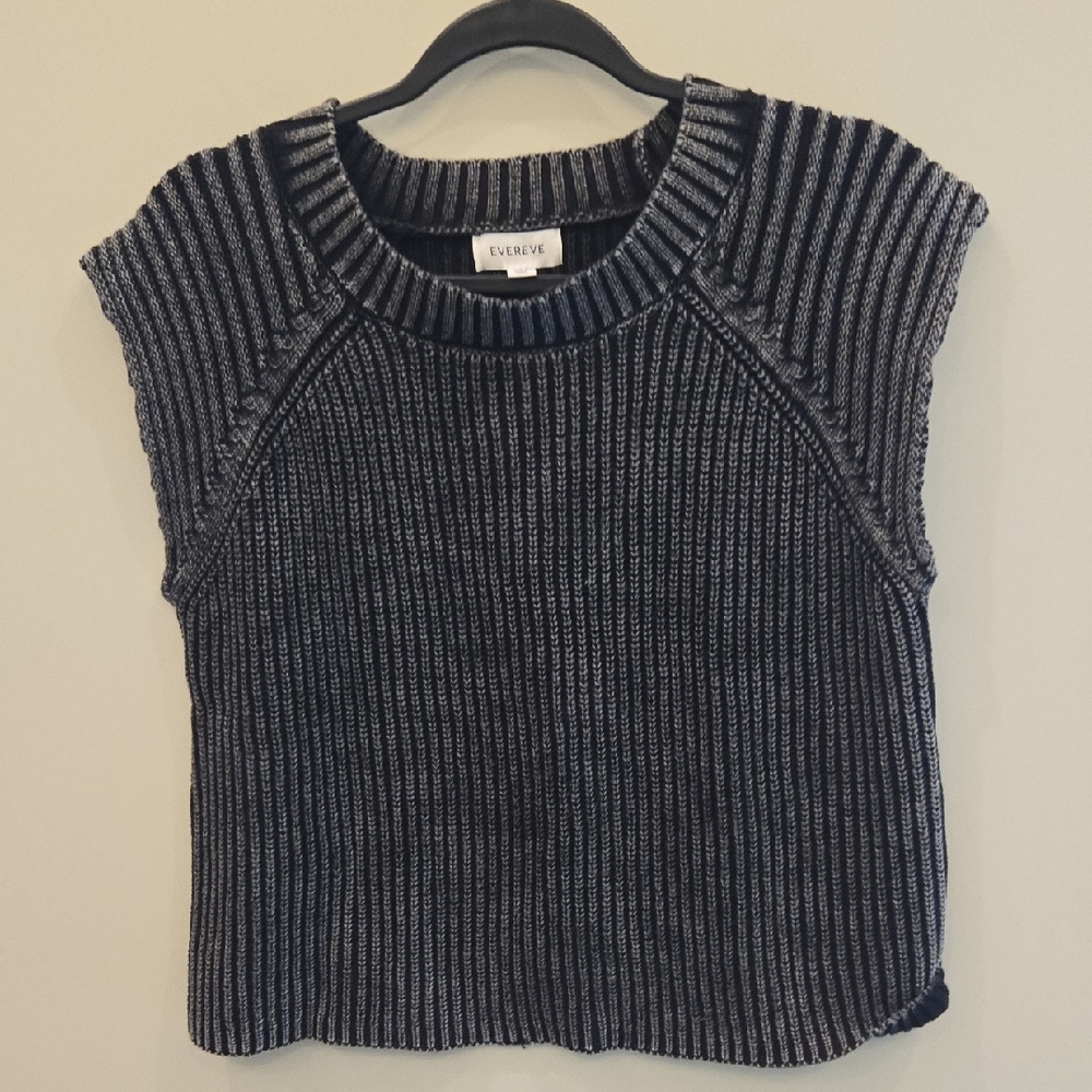 Evereve Black & White Ribbed Knit Cap-Sleeve Sweater